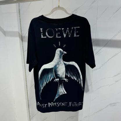 LOEWE Black Dove Print Short-Sleeve Top