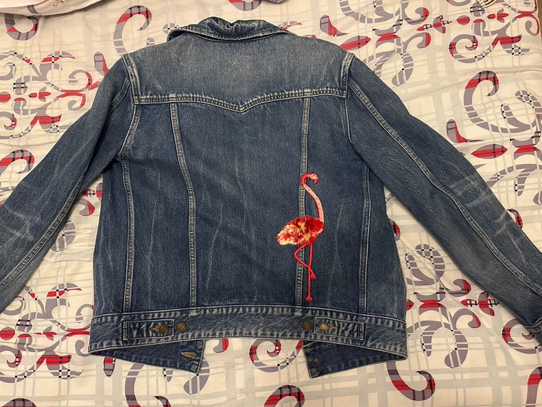 Saint Laurent SLP Flamingo Embroidered Denim Jacket