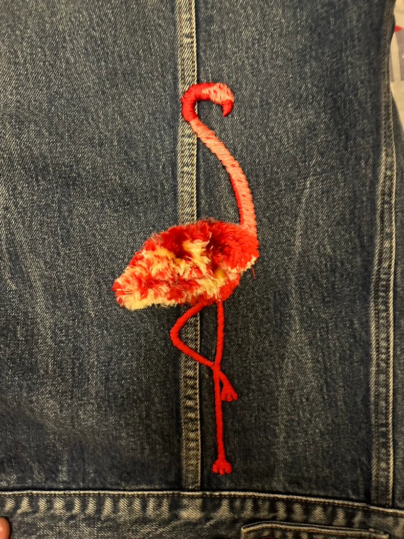 Saint Laurent SLP Flamingo Embroidered Denim Jacket