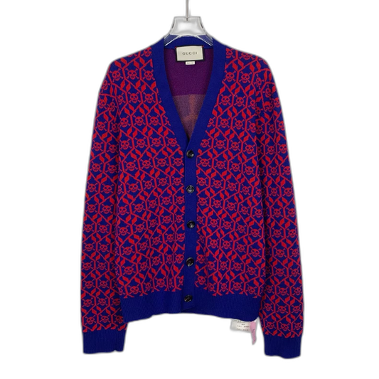 Gucci Purple Skull Pattern Knit Cardigan