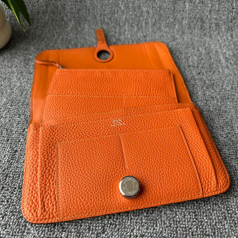 Hermes Dogon Duo Wallet in Feu Orange