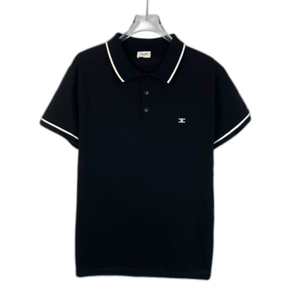 Black Celine Logo Embroidered Cotton Polo