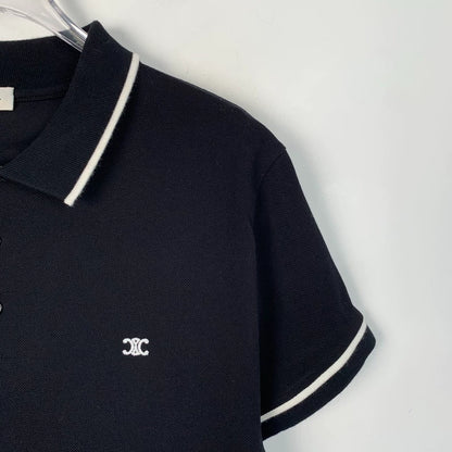 Black Celine Logo Embroidered Cotton Polo