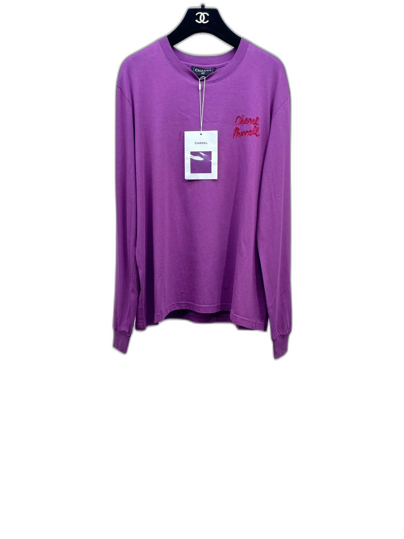 Chanel Purple Long Sleeve Letter T-shirt