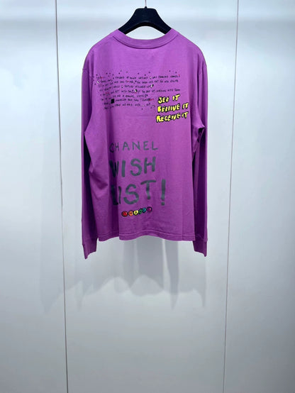 Chanel Purple Long Sleeve Letter T-shirt