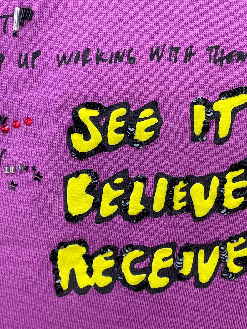 Chanel Purple Long Sleeve Letter T-shirt