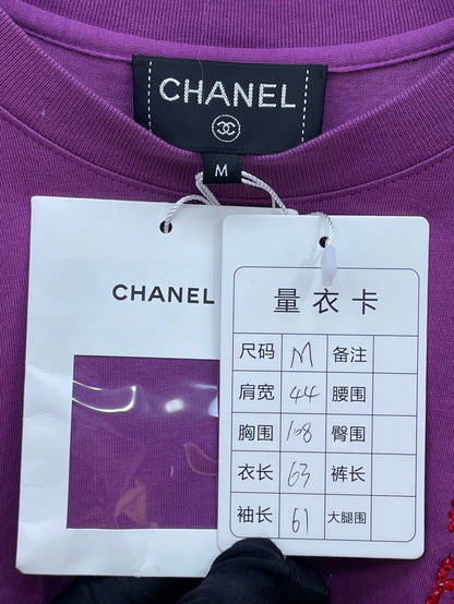 Chanel Purple Long Sleeve Letter T-shirt