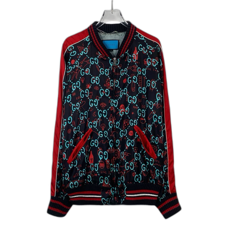 Gucci Black Logo Print Silk Jacket