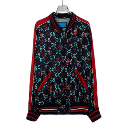 Gucci Black Logo Print Silk Jacket