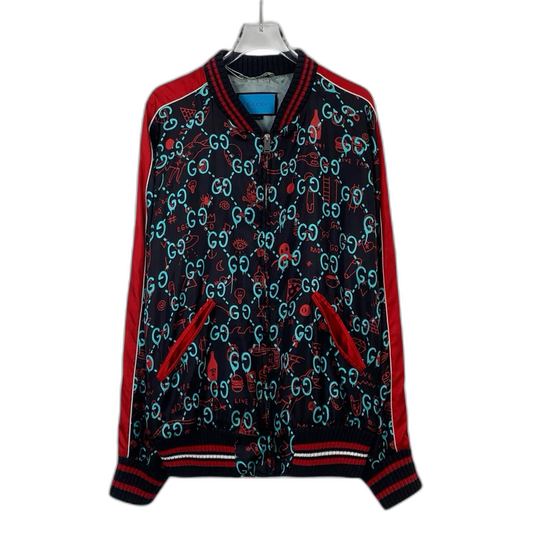 Gucci Black Logo Print Silk Jacket