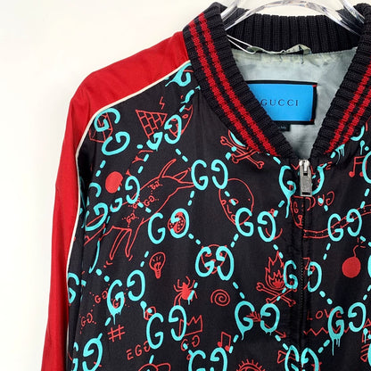 Gucci Black Logo Print Silk Jacket