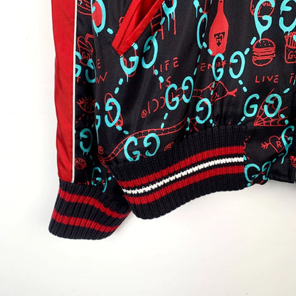 Gucci Black Logo Print Silk Jacket