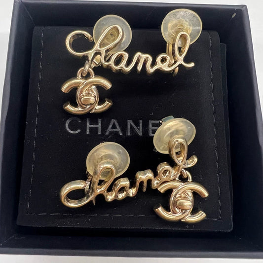 Chanel 21P Gold Logo Double C Clip Earrings-yf