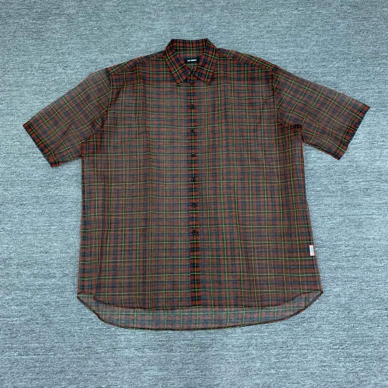 RAF SIMONS Red Plaid Short Sleeve Shirt