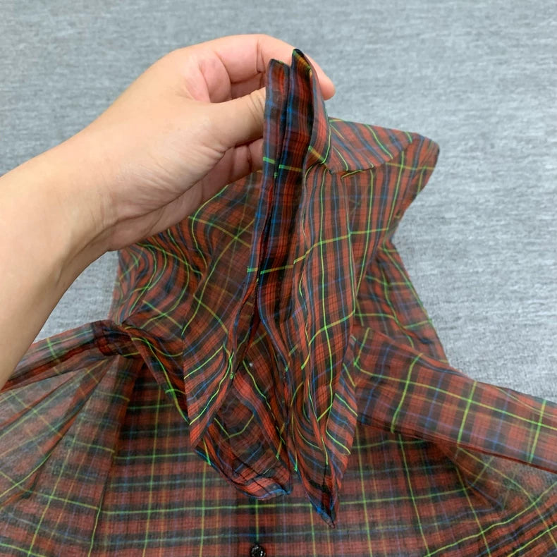 RAF SIMONS Red Plaid Short Sleeve Shirt