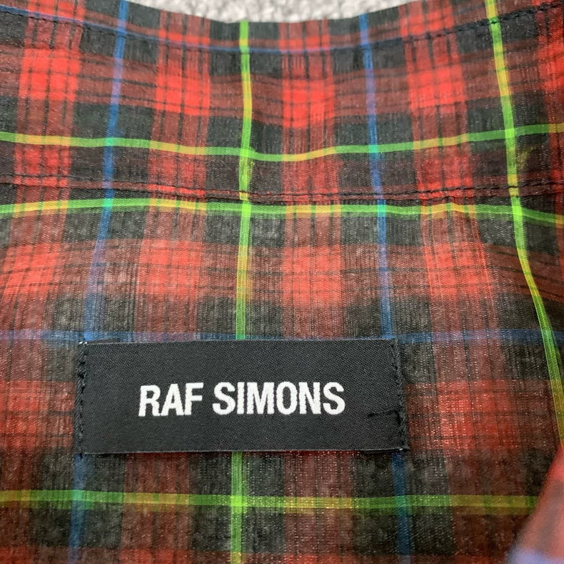 RAF SIMONS Red Plaid Short Sleeve Shirt