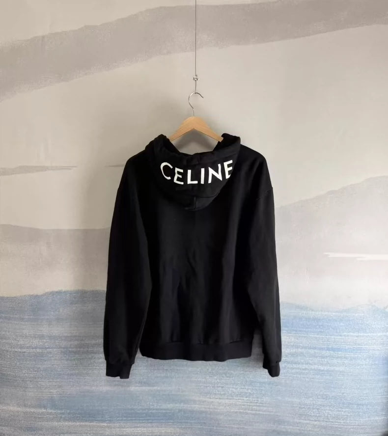 Celine Black Letter Hooded Zip Jacket