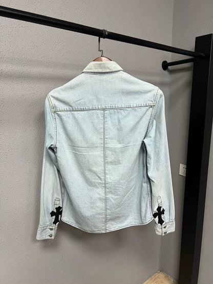 Chrome Hearts Leather Cross Denim Shirt-yf