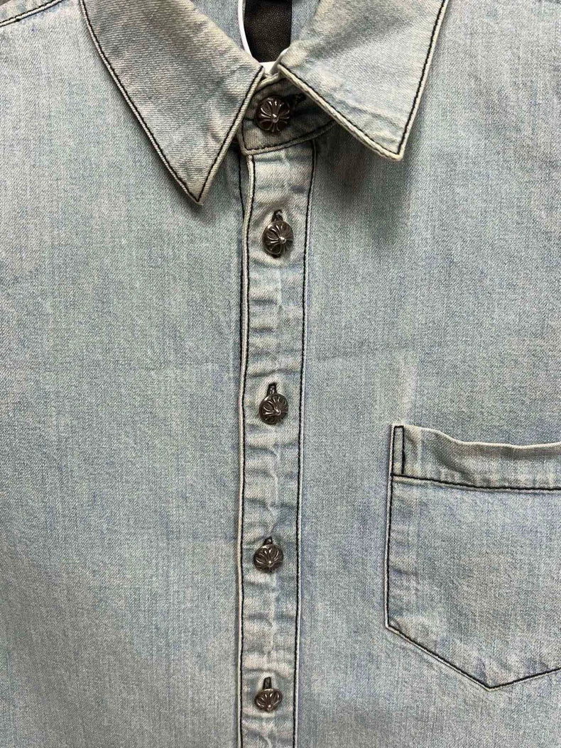 Chrome Hearts Leather Cross Denim Shirt-yf