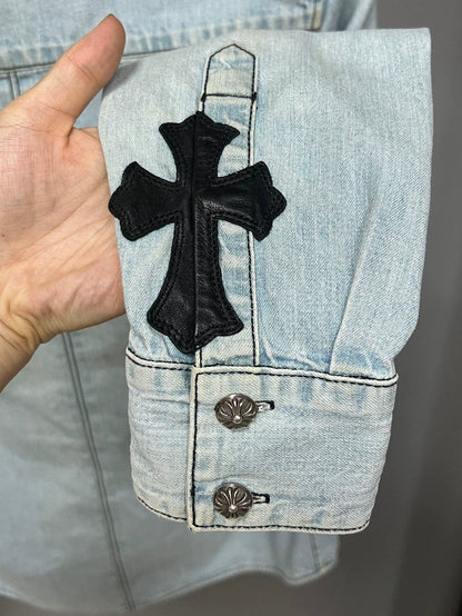 Chrome Hearts Leather Cross Denim Shirt-yf