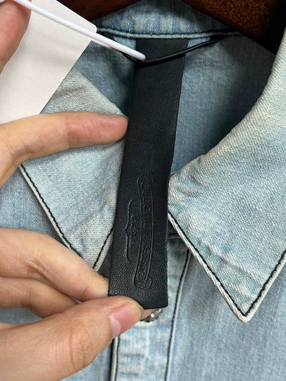 Chrome Hearts Leather Cross Denim Shirt-yf