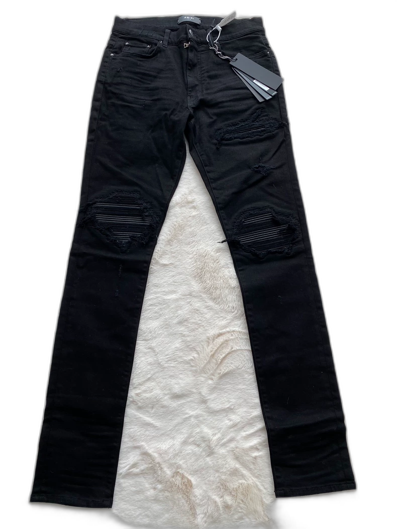 Amiri Black Leather MX1 Denim Pants