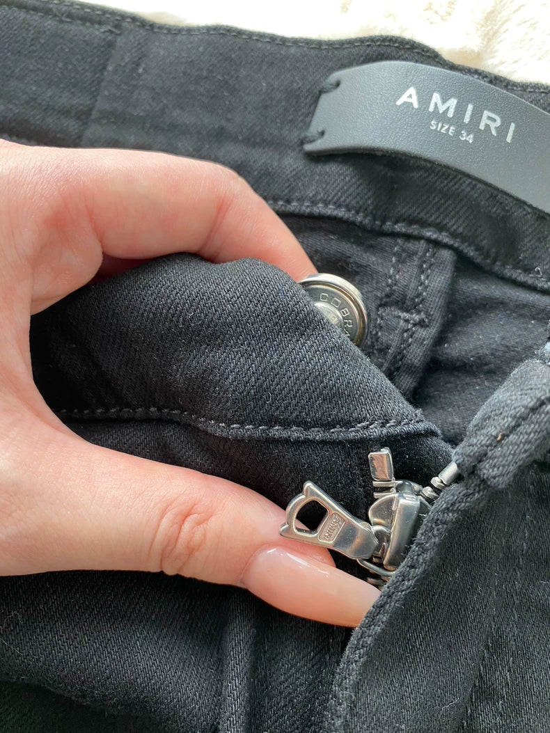 Amiri Black Leather MX1 Denim Pants