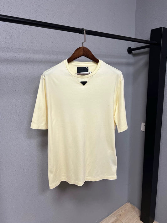 Prada Beige Triangle Logo Short-Sleeve Tee-yf