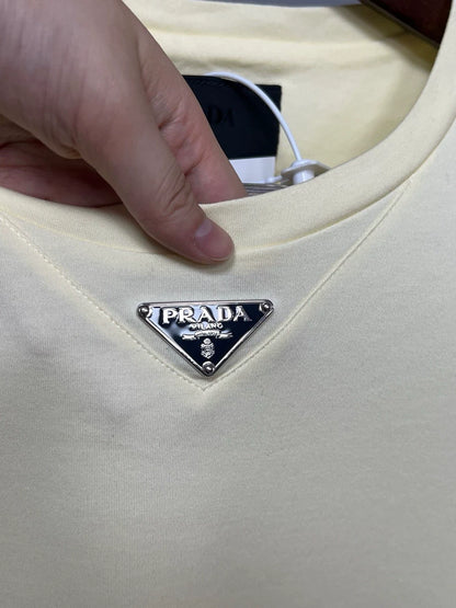 Prada Beige Triangle Logo Short-Sleeve Tee-yf