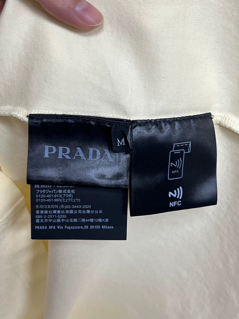 Prada Beige Triangle Logo Short-Sleeve Tee-yf