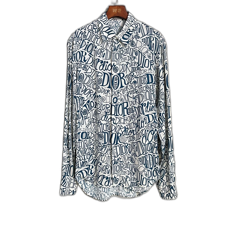 Dior x Stussy White Blue Logo Shirt