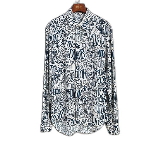 Dior x Stussy White Blue Logo Shirt