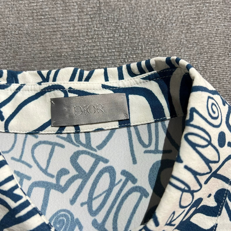Dior x Stussy White Blue Logo Shirt