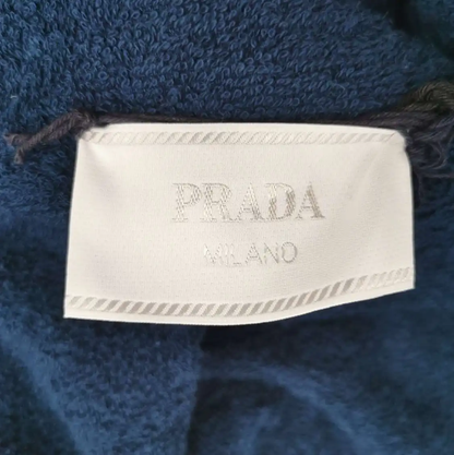 Prada Men's Blue Cotton Logo Embroidered Tee