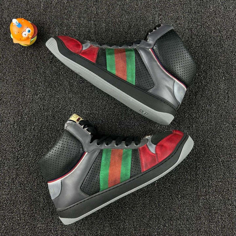 GUCCI Screener High-Top Sneakers in Gray and Red 0079