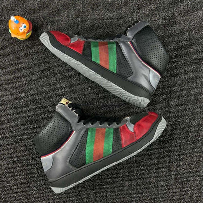 GUCCI Screener High-Top Sneakers in Gray and Red 0079
