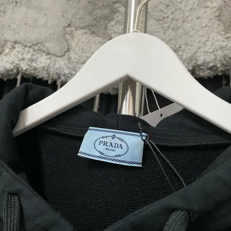Prada Black Cotton Long Sleeve Hoodie