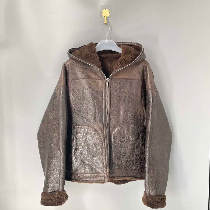 Rick Owens Brown Shearling Zip-Up Jacket 0089