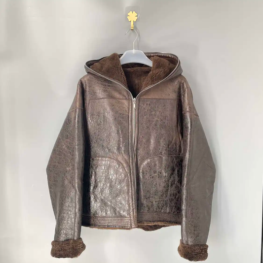 Rick Owens Brown Shearling Zip-Up Jacket 0089