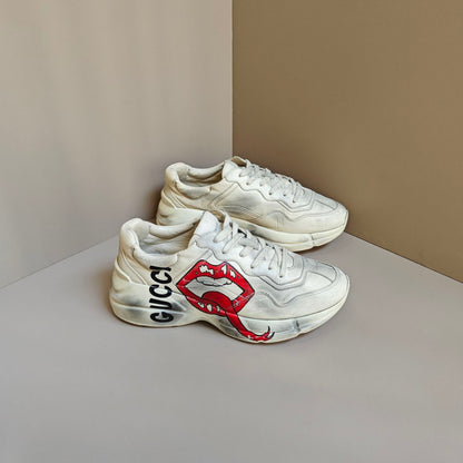 Gucci Rhyton Leather Casual Sneakers with Lip Print 0079