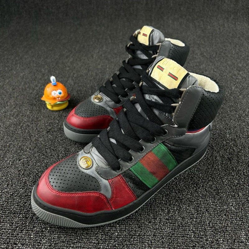 GUCCI Screener High-Top Sneakers in Gray and Red 0079
