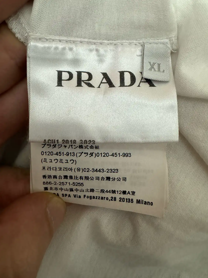 Prada White Cotton Logo Embroidered T-Shirt