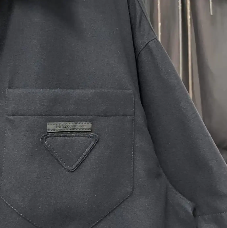 Prada Black Wool Logo Short Sleeve Shirt