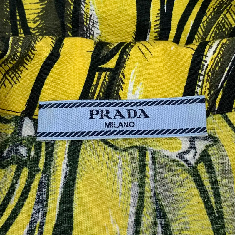 Prada Yellow Banana Print Short Sleeve Shirt