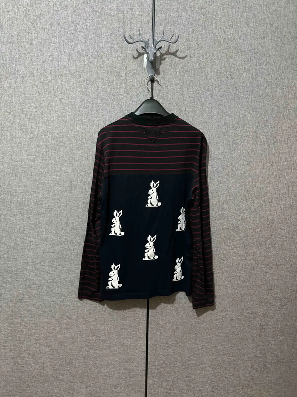 Prada Colorblock Embroidered Logo Long Sleeve T-shirt