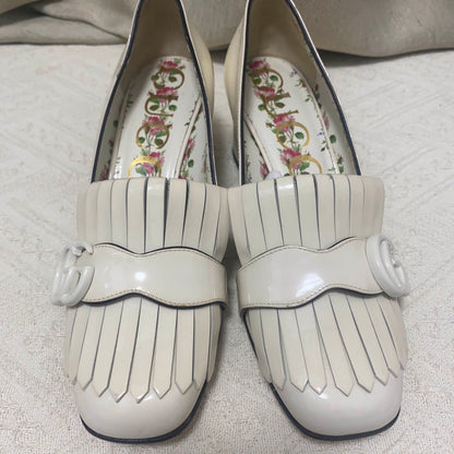 Gucci White Fringe Heel Shoes 0079