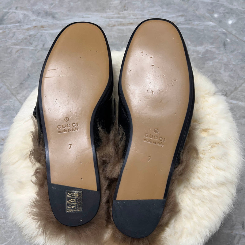 Gucci Princetown Black Fur Slide Sandals for Men 0079