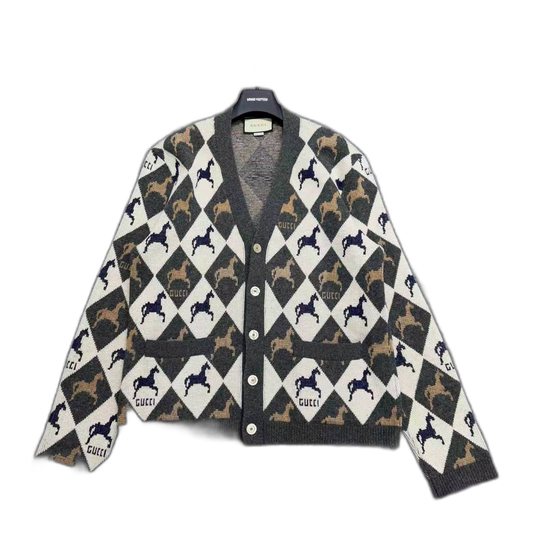 Gucci Diamond Pattern Wool Knit Cardigan-zp