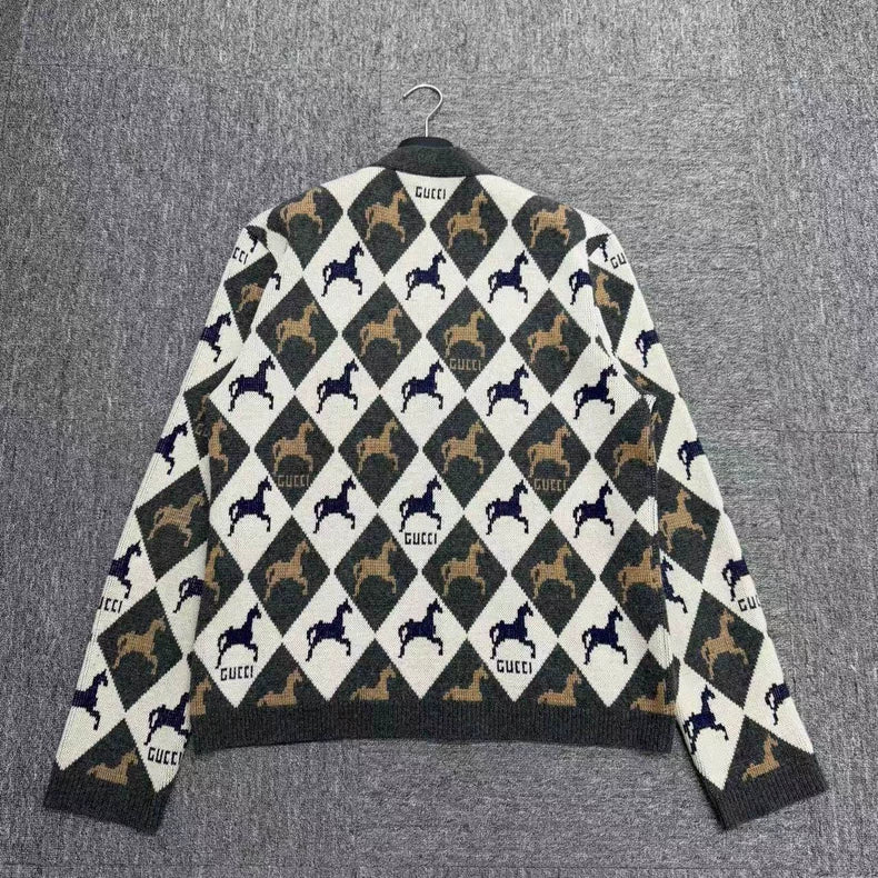 Gucci Diamond Pattern Wool Knit Cardigan-zp
