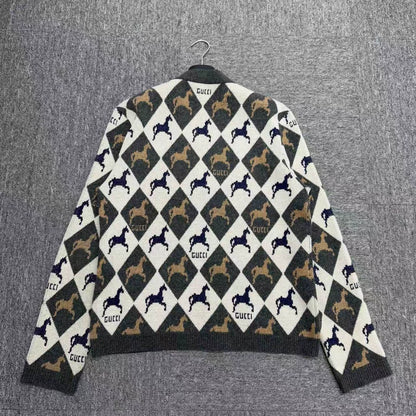 Gucci Diamond Pattern Wool Knit Cardigan-zp